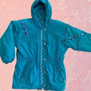 Turquoise kaelin ski jacket vintage button/zipper